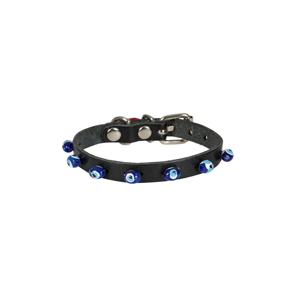 [BKT08SBLACK] Cattie Boncuklu Deri Kedi Tasması 1x18-22cm (Siyah)