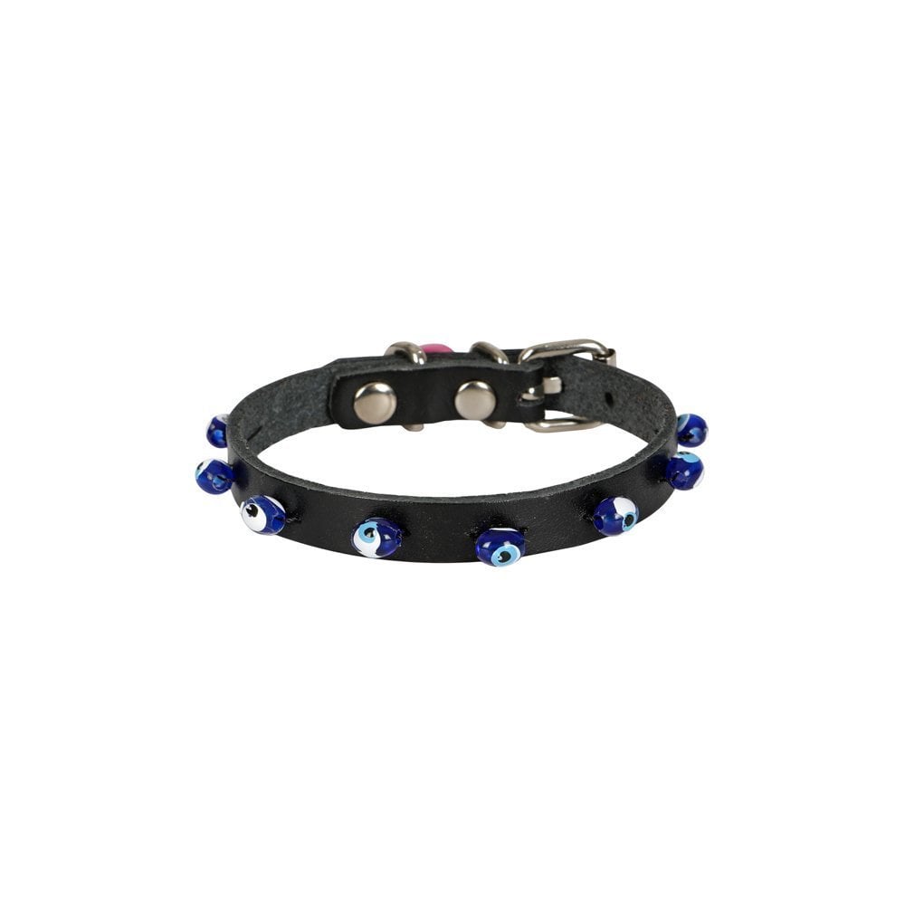 [BKT10MBLACK] Cattie Boncuklu Deri Kedi Tasması 1x21-25cm (Siyah)