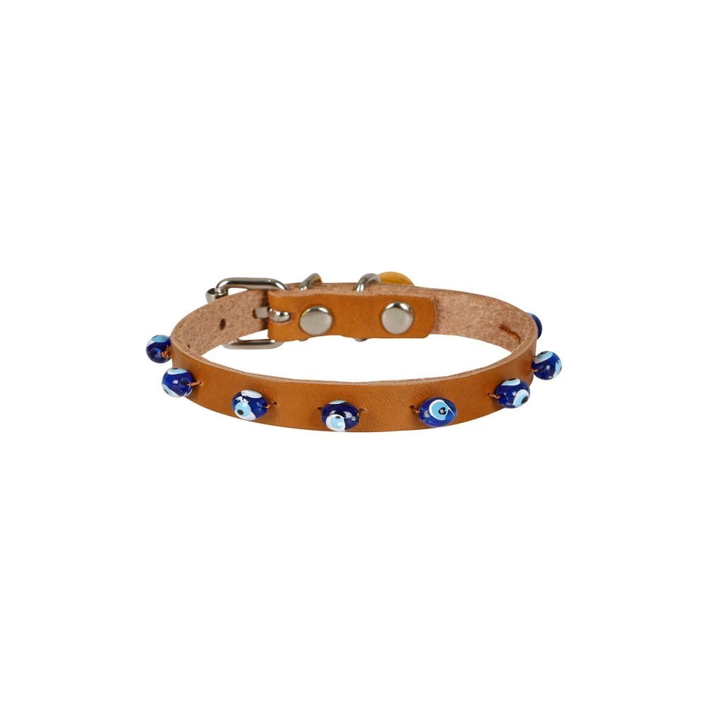 Cattie Boncuklu Deri Kedi Tasması 1x21-25cm
