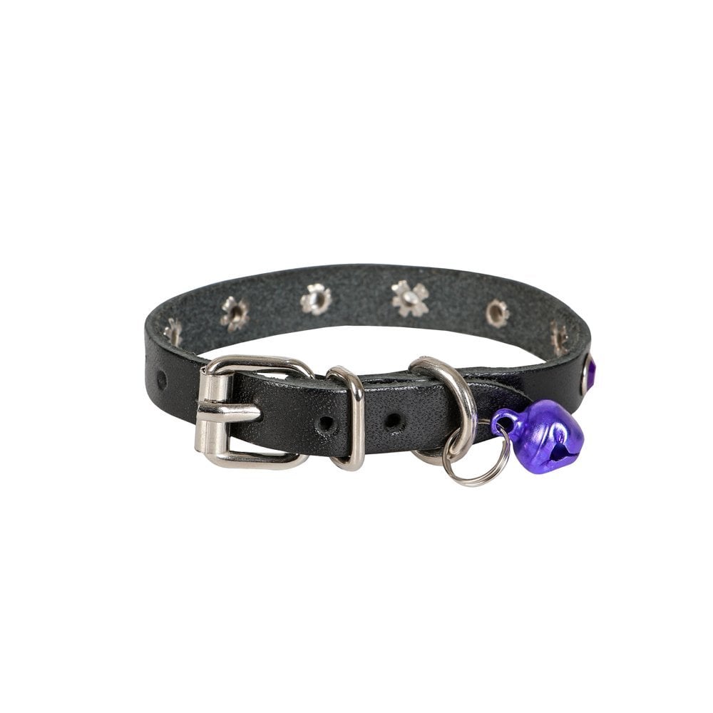 [TKT08SBLACK] Cattie Taşlı Deri Kedi Tasması 1x18-22cm (Siyah)