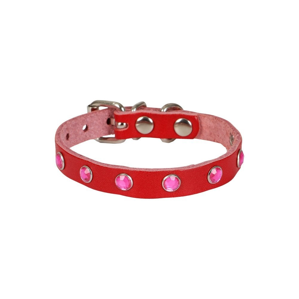 Cattie Rhinestone Leather Cat Collar 1x18-22cm