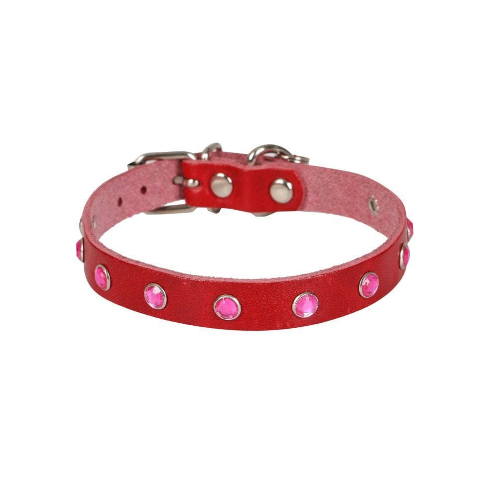 Cattie Rhinestone Leather Cat Collar 1.2x25-29cm