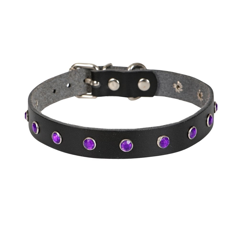 [TKT15XLBLACK] Cattie Rhinestone Leather Cat Collar 1.5x28-32cm (Black)