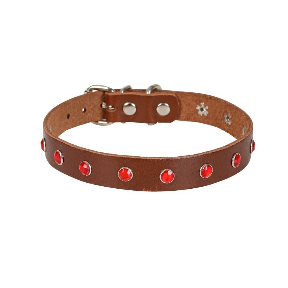 Cattie Rhinestone Leather Cat Collar 1.5x28-32cm