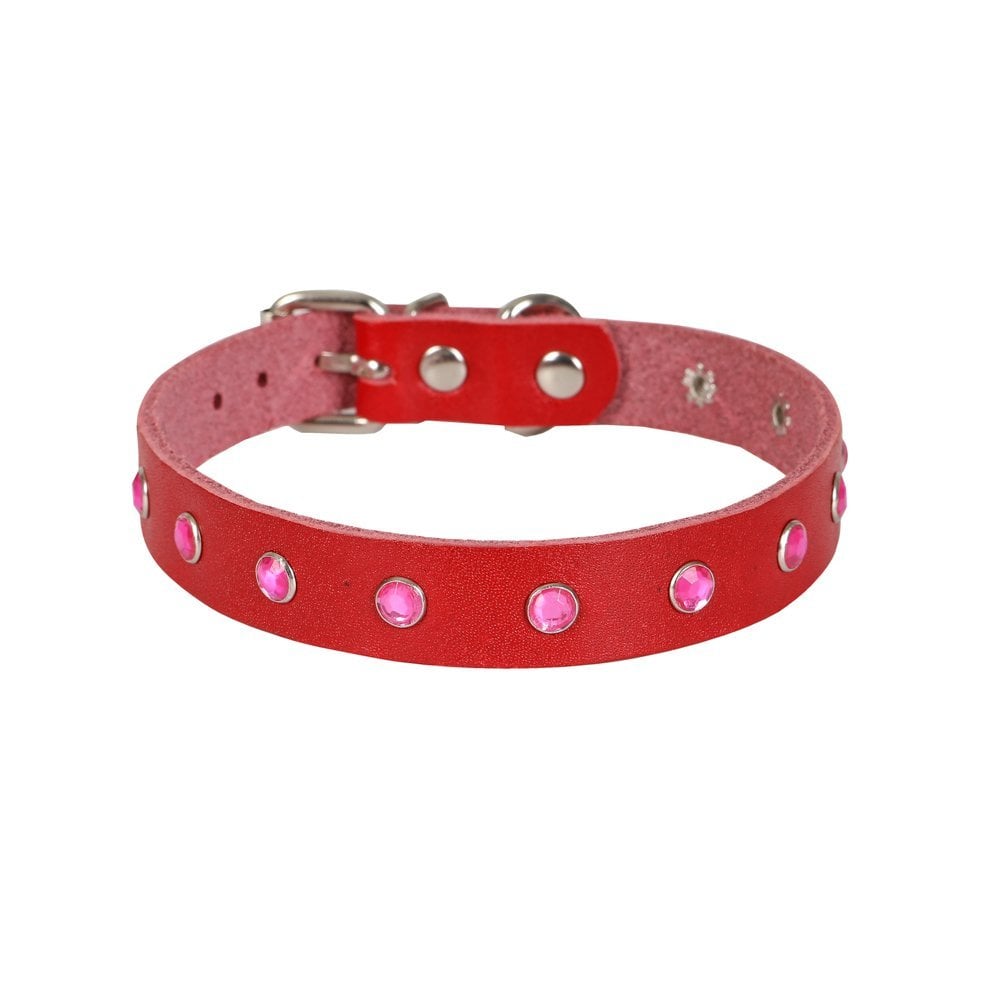 Cattie Rhinestone Leather Cat Collar 1.5x28-32cm