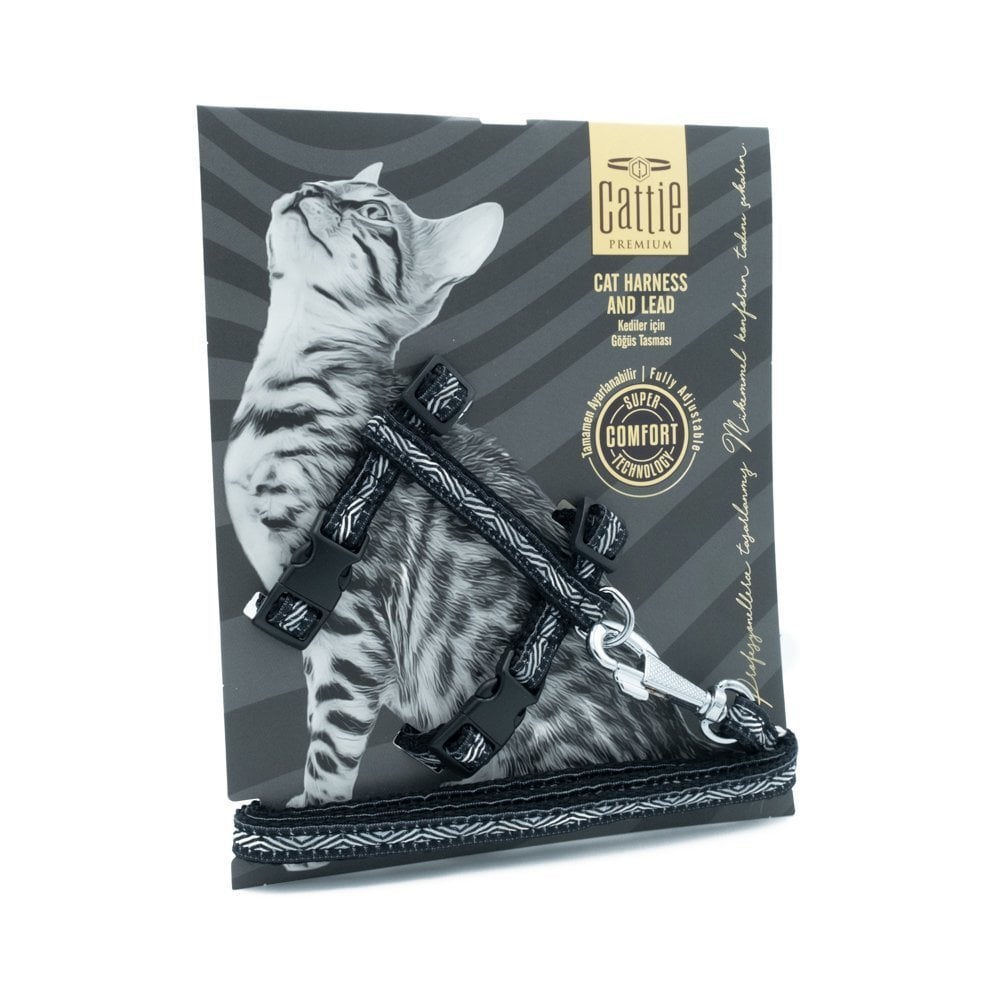 [EKTBLACK] Cattie Desenli Kedi Gezdirme Tasması 1x25-40cm (Siyah)