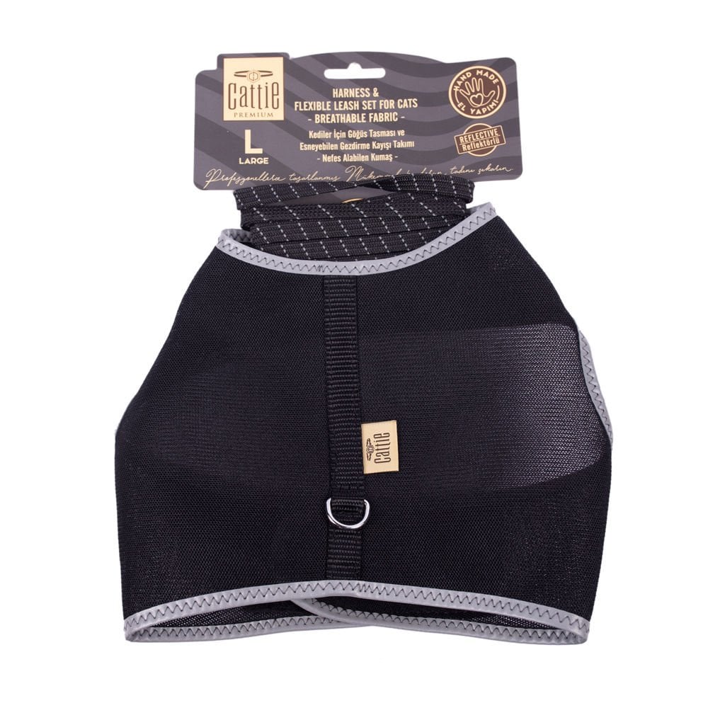 [KCTLBLACK] Cattie Lastikli Kedi Gezdirme Tasması 1.5x30-40cm (Siyah)