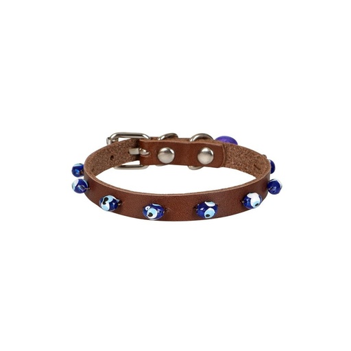 Cattie Boncuklu Deri Kedi Tasması 1x21-25cm